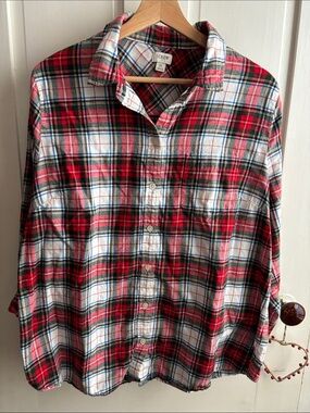 J. Crew Red, White and Blue Flannel Plaid Button-Down Shirt